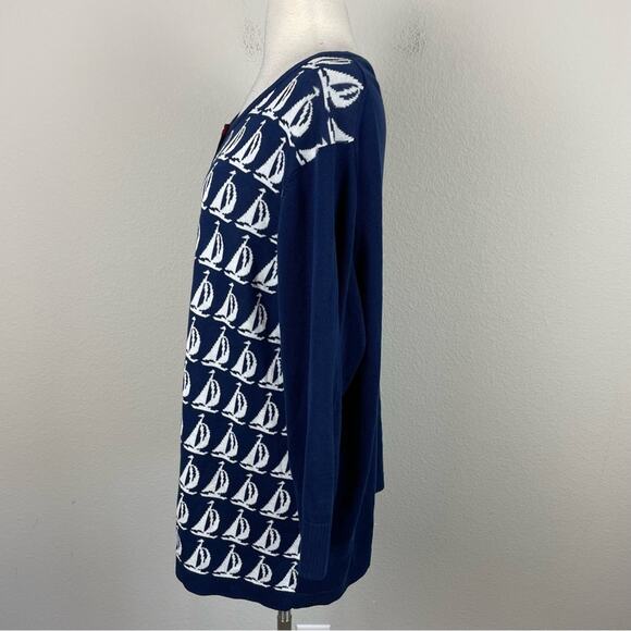 Coldwater Creek Navy White Nautical Sailboat 8 Button Cotton Cardigan 2X - Picture 5 of 8